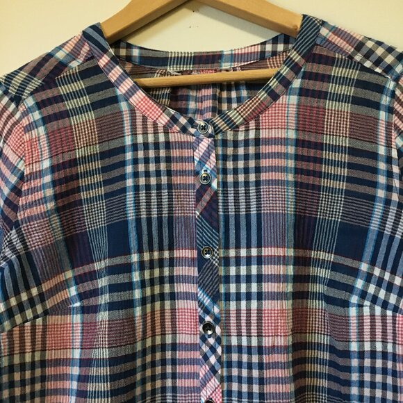 Plaid Sheer Cotton Candy Pink & Blue Classic Button Down Shirt - Picture 4 of 14
